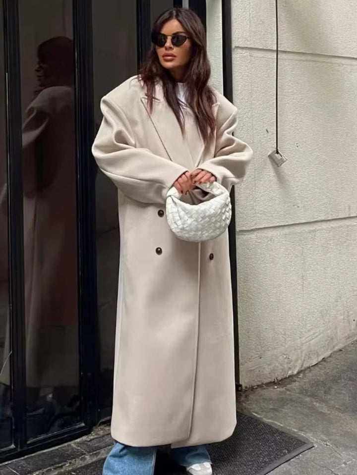 Women's Oversized Coat With Double-Breasted Buttons And Elegant Fit