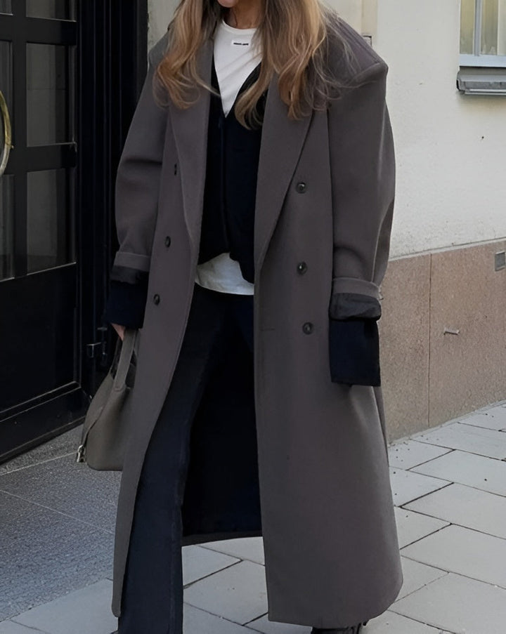 Women's Oversized Coat With Double-Breasted Buttons And Elegant Fit