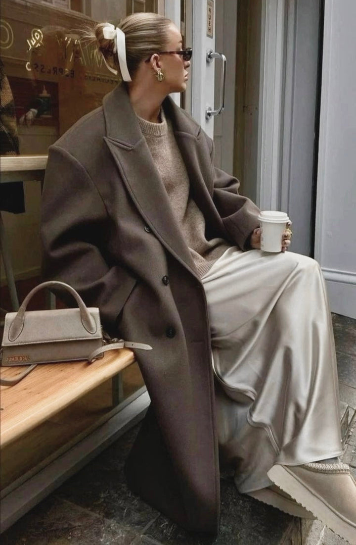 Women's Oversized Coat With Double-Breasted Buttons And Elegant Fit