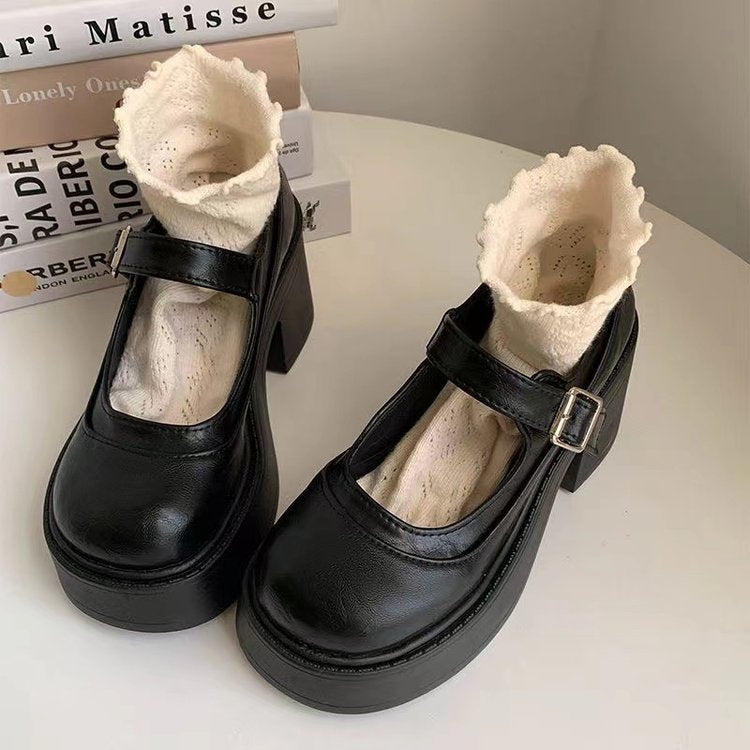 Women's Platform Shoes Retro Style High-Quality Upper Material Block Heel