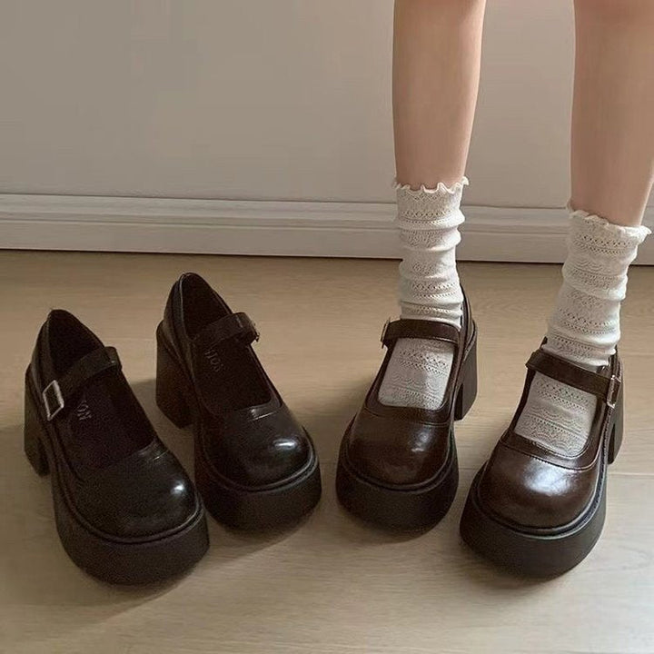 Women's Platform Shoes Retro Style High-Quality Upper Material Block Heel