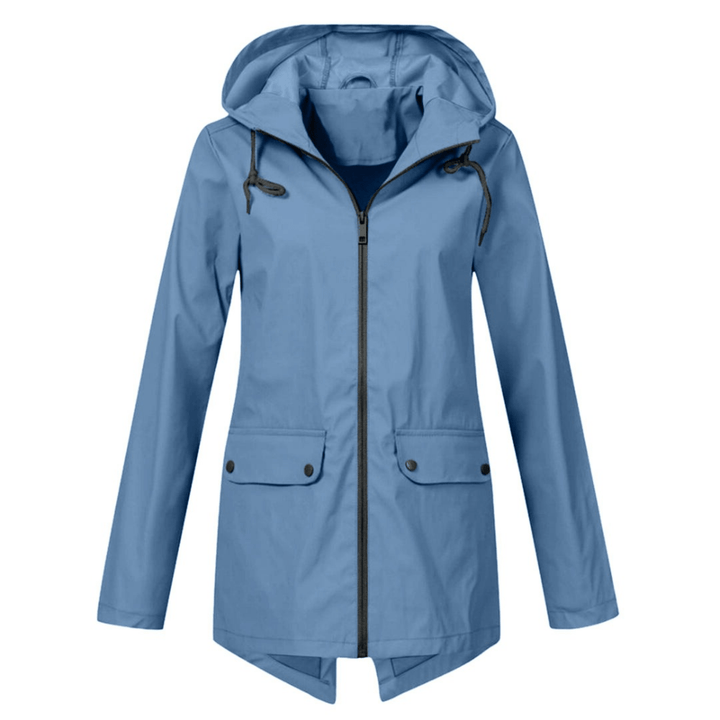 Women's Waterproof Raincoat with Hood and Long Cut
