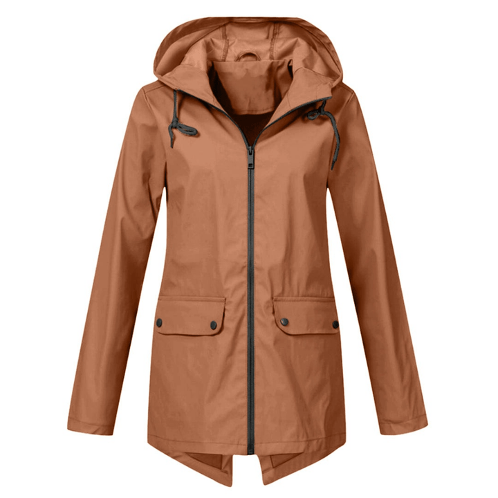 Women's Waterproof Raincoat with Hood and Long Cut