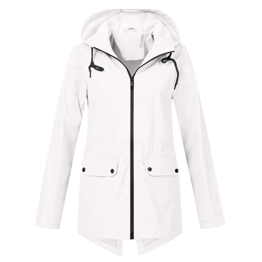 Women's Waterproof Raincoat with Hood and Long Cut