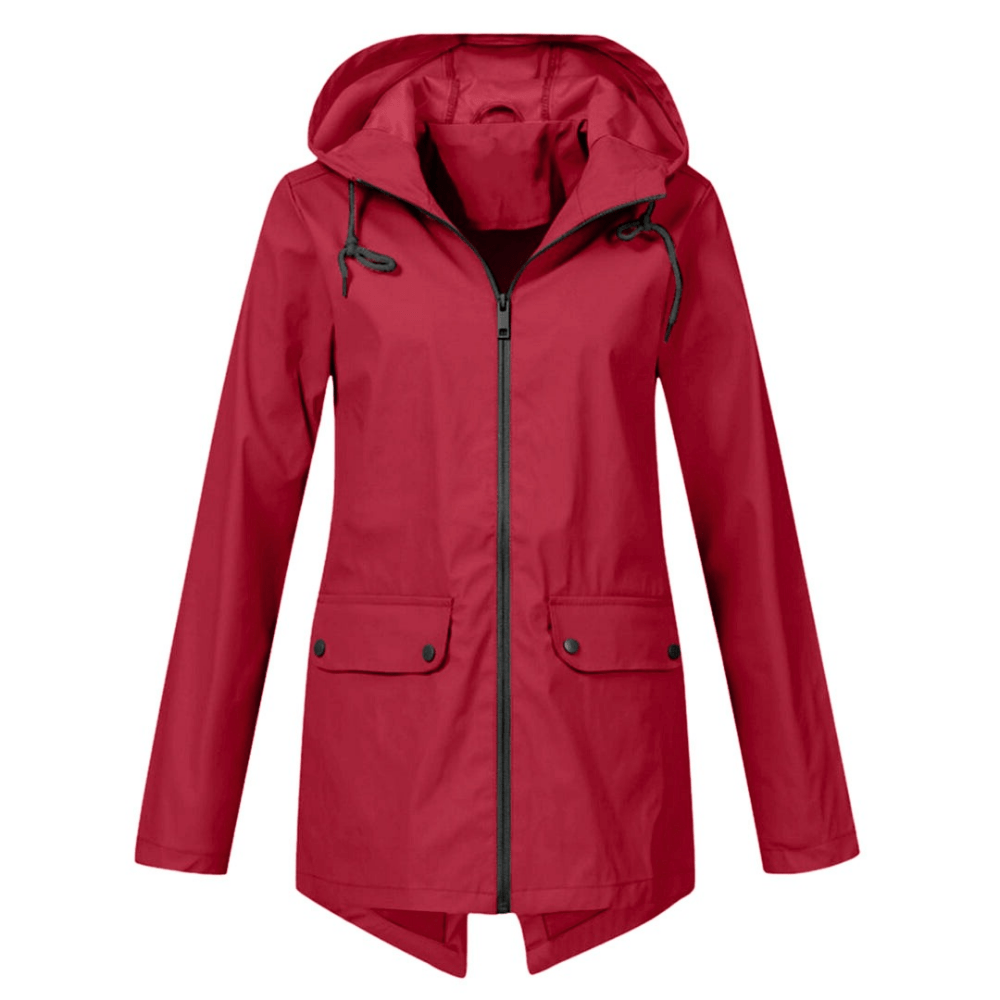Women's Waterproof Raincoat with Hood and Long Cut
