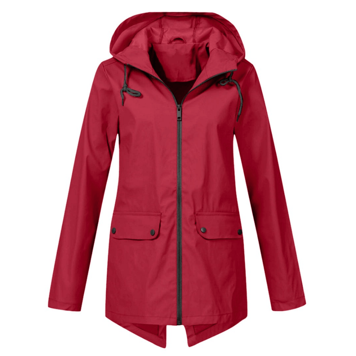 Women's Waterproof Raincoat with Hood and Long Cut