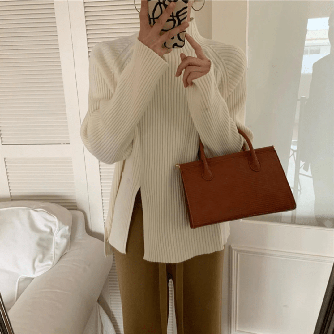 Women's Turtleneck Sweater Knit Material Elegant Warm Sweater Women