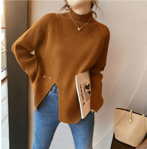 Women's Turtleneck Sweater Knit Material Elegant Warm Sweater Women