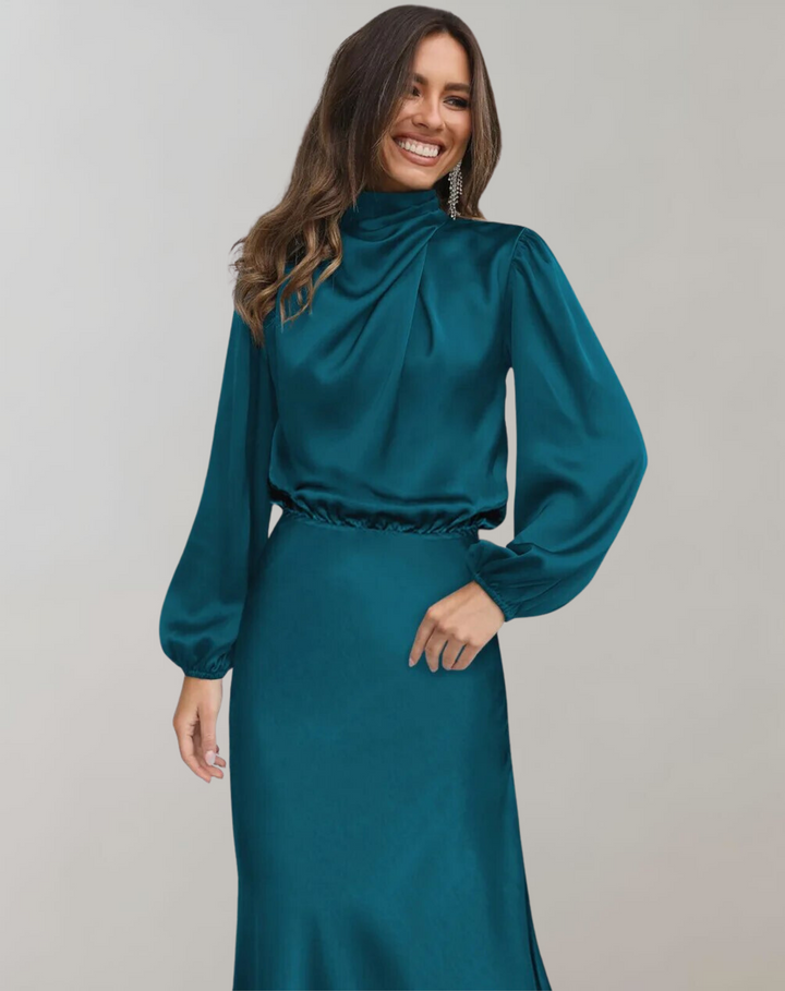 Women's Satin Dress Long Sleeves Elegant Flowing