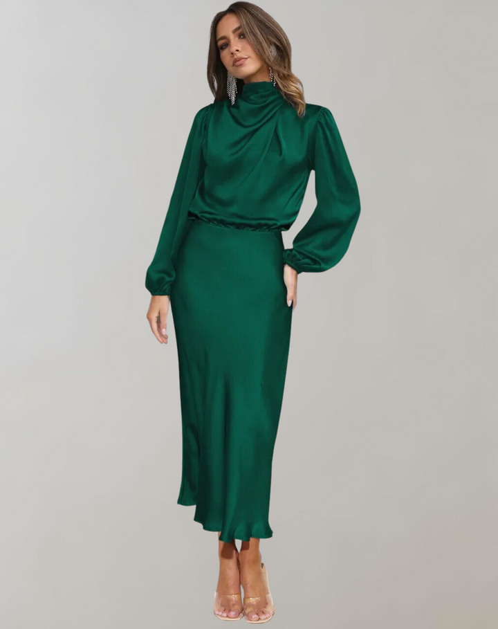 Women's Satin Dress Long Sleeves Elegant Flowing