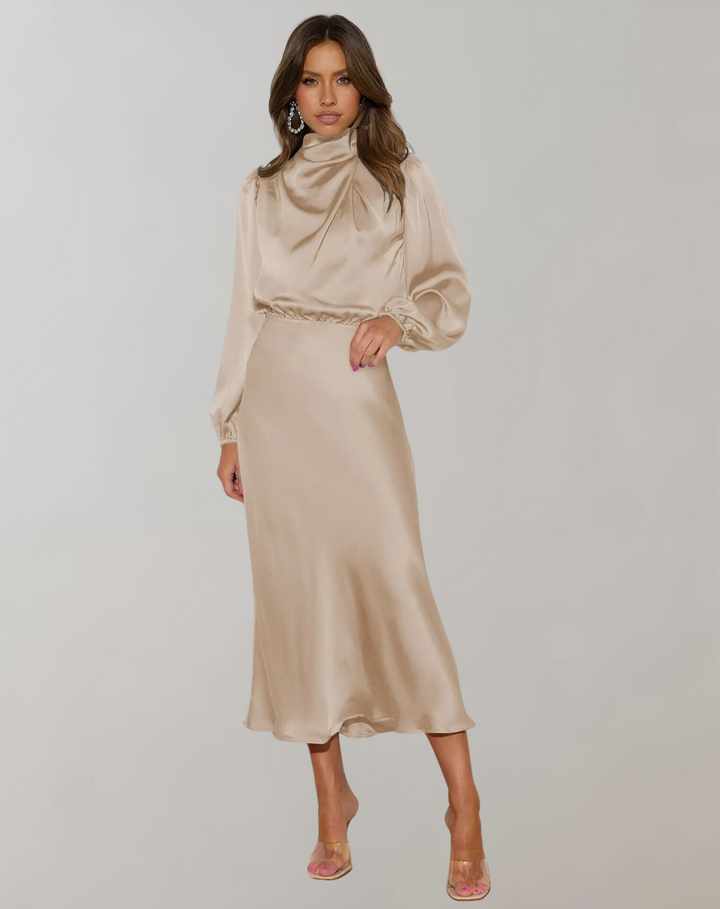 Women's Satin Dress Long Sleeves Elegant Flowing