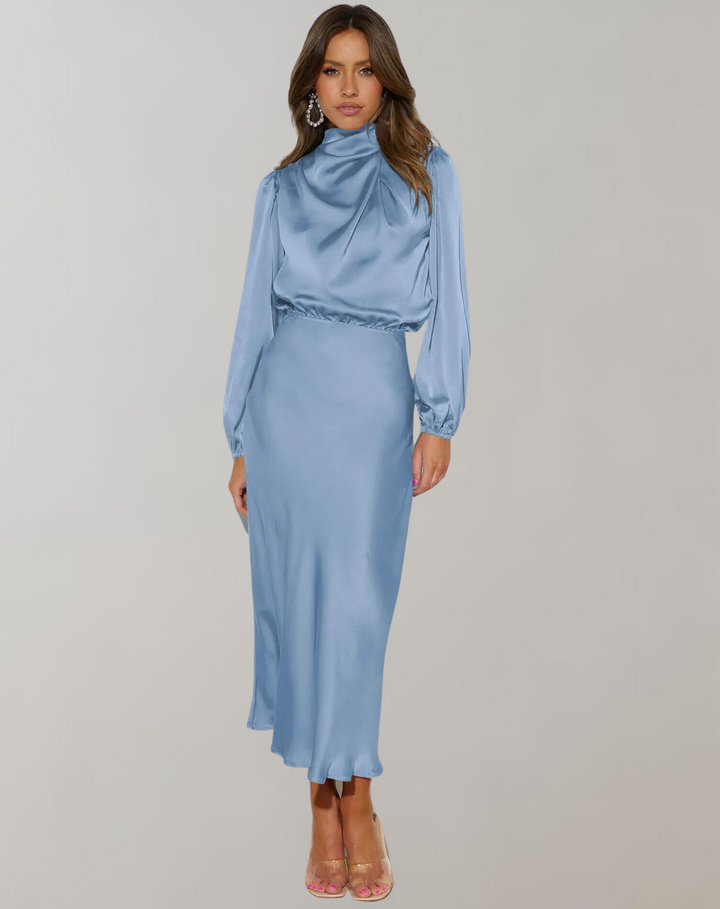 Women's Satin Dress Long Sleeves Elegant Flowing