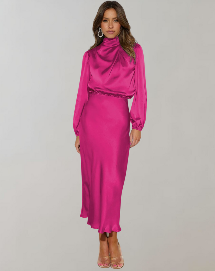 Women's Satin Dress Long Sleeves Elegant Flowing