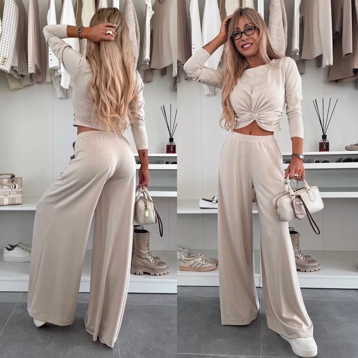 Women's set knot top and wide pants made of breathable material