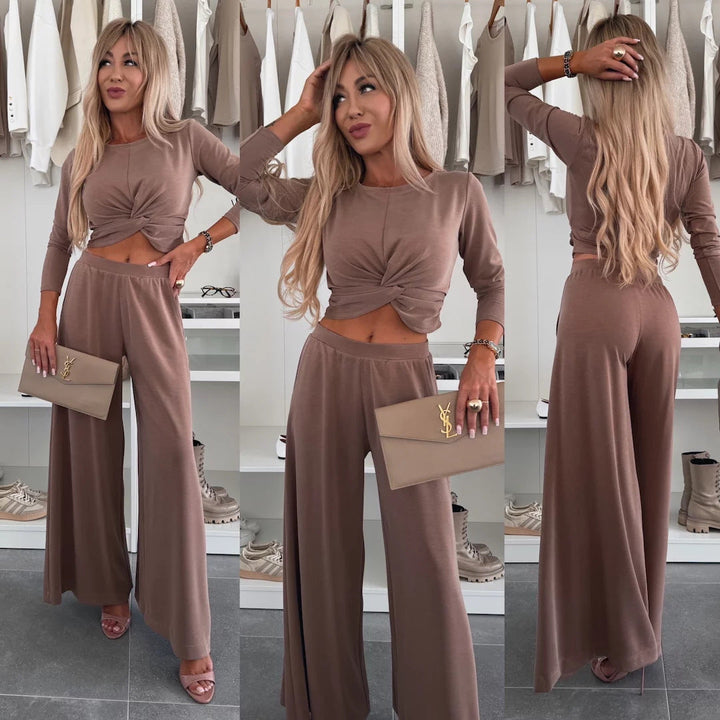 Women's set knot top and wide pants made of breathable material