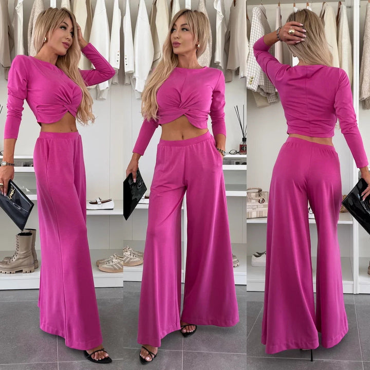 Women's set knot top and wide pants made of breathable material