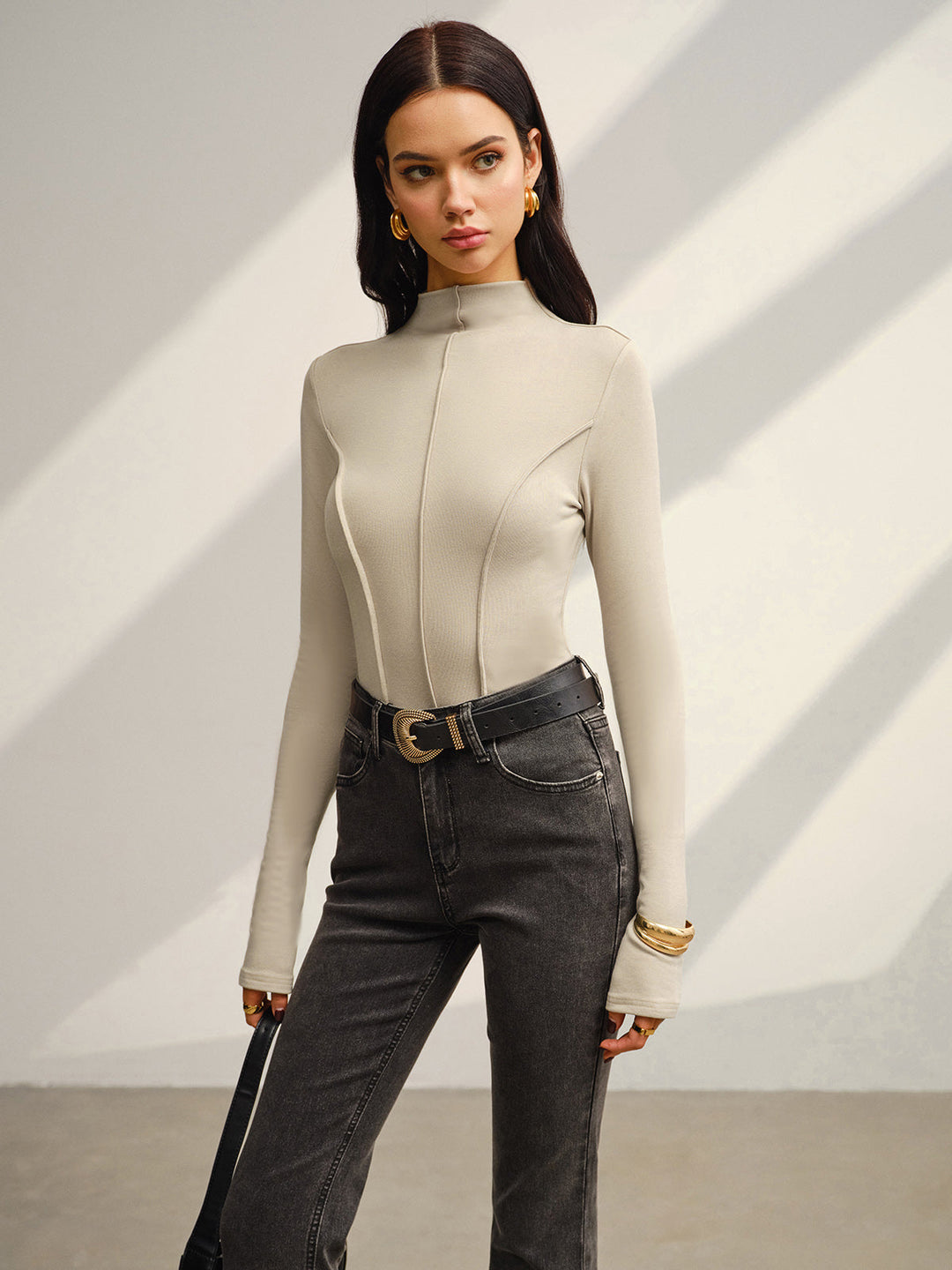 Women's Stand Collar Top Jersey Elegant Regular Fit
