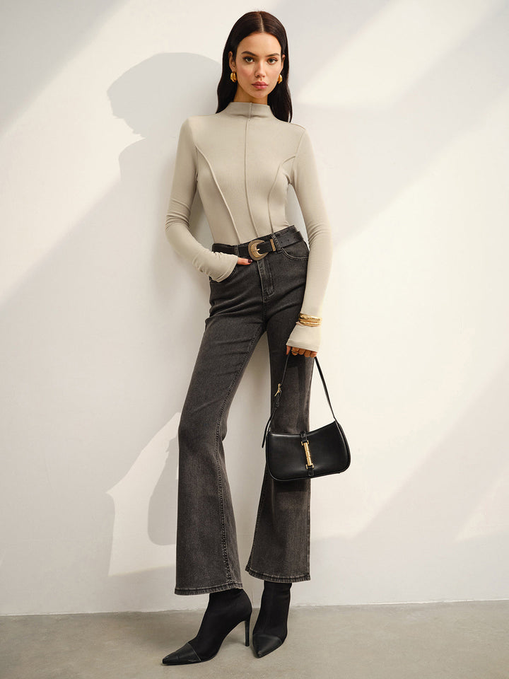 Women's Stand Collar Top Jersey Elegant Regular Fit