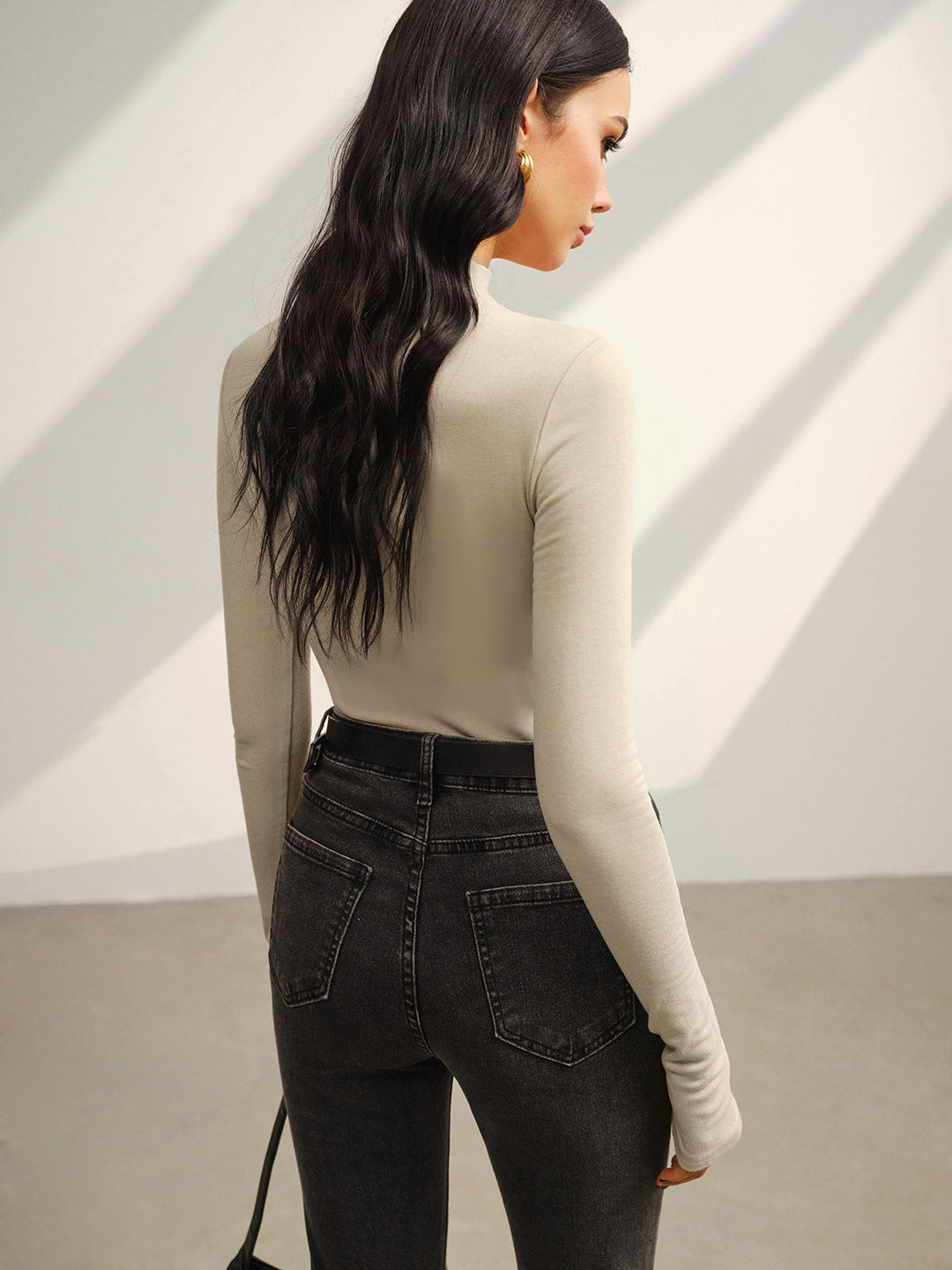Women's Stand Collar Top Jersey Elegant Regular Fit