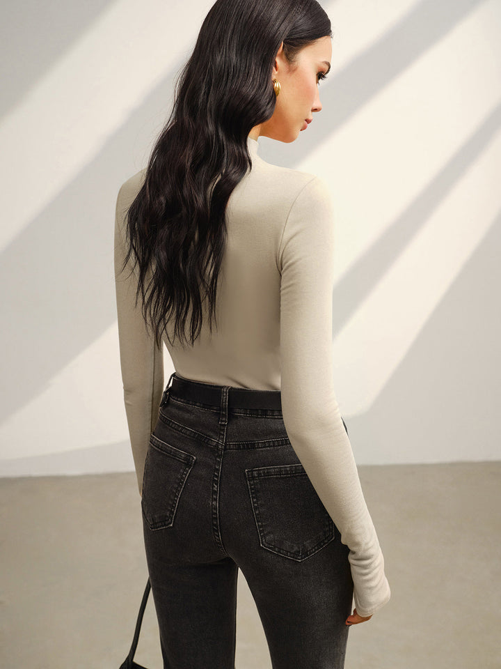 Women's Stand Collar Top Jersey Elegant Regular Fit