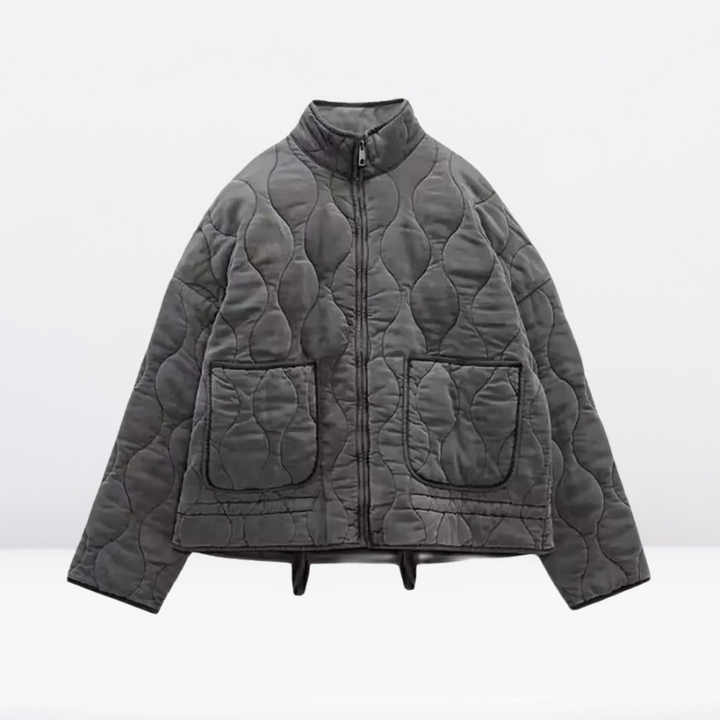 Women's quilted jacket blended fabric with drawstring and zipper