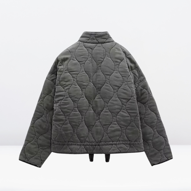 Women's quilted jacket blended fabric with drawstring and zipper