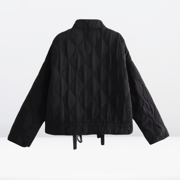 Women's quilted jacket blended fabric with drawstring and zipper