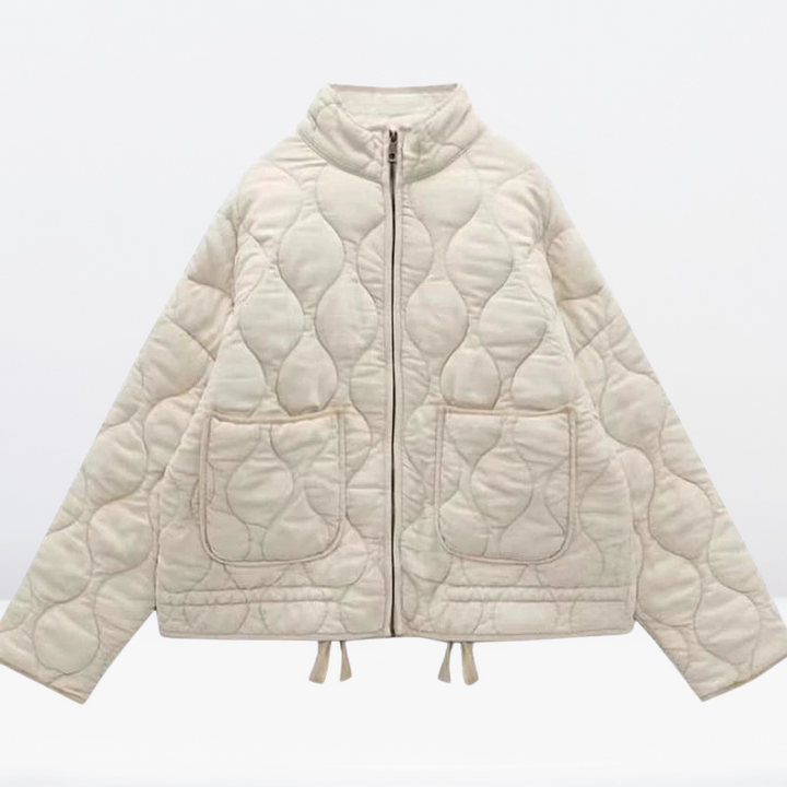 Women's quilted jacket blended fabric with drawstring and zipper