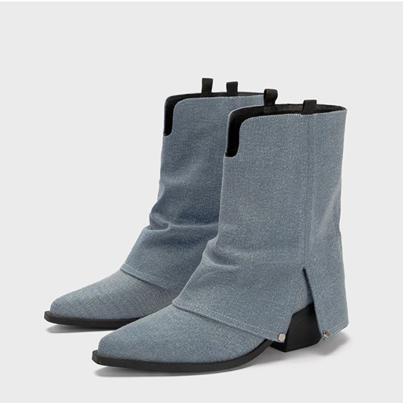 Women's Leather Western Short Boots Low Heel