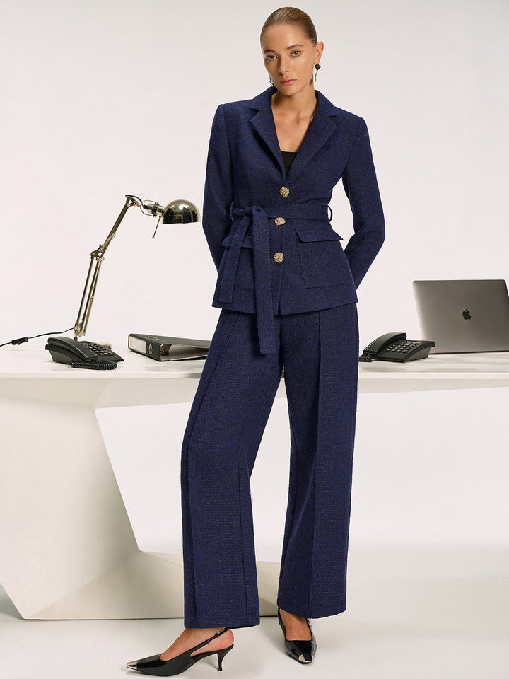 Women's Tweed Pants – Fabric Pants Elegant, Straight Legs, Mid Waist