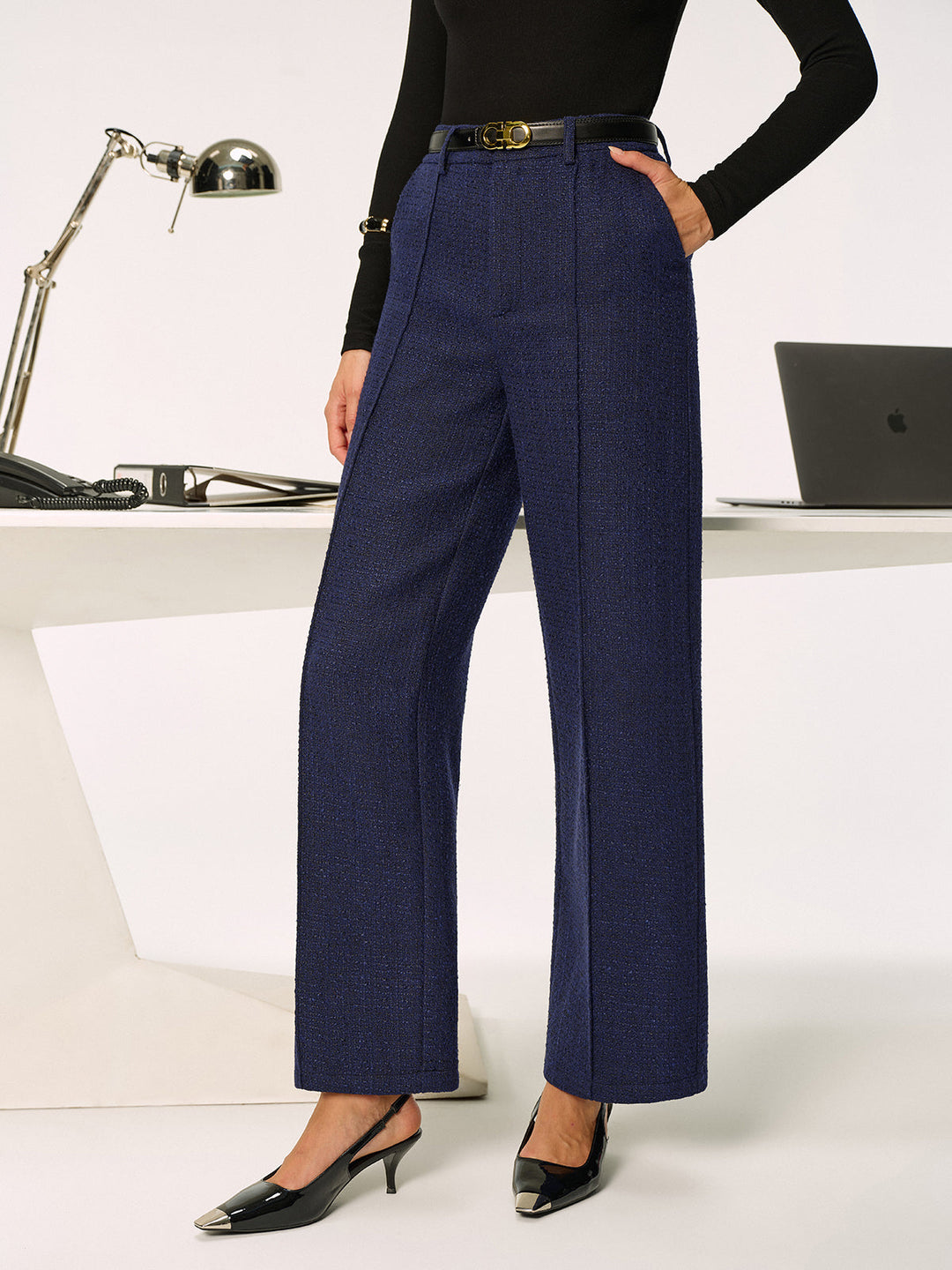 Women's Tweed Pants – Fabric Pants Elegant, Straight Legs, Mid Waist