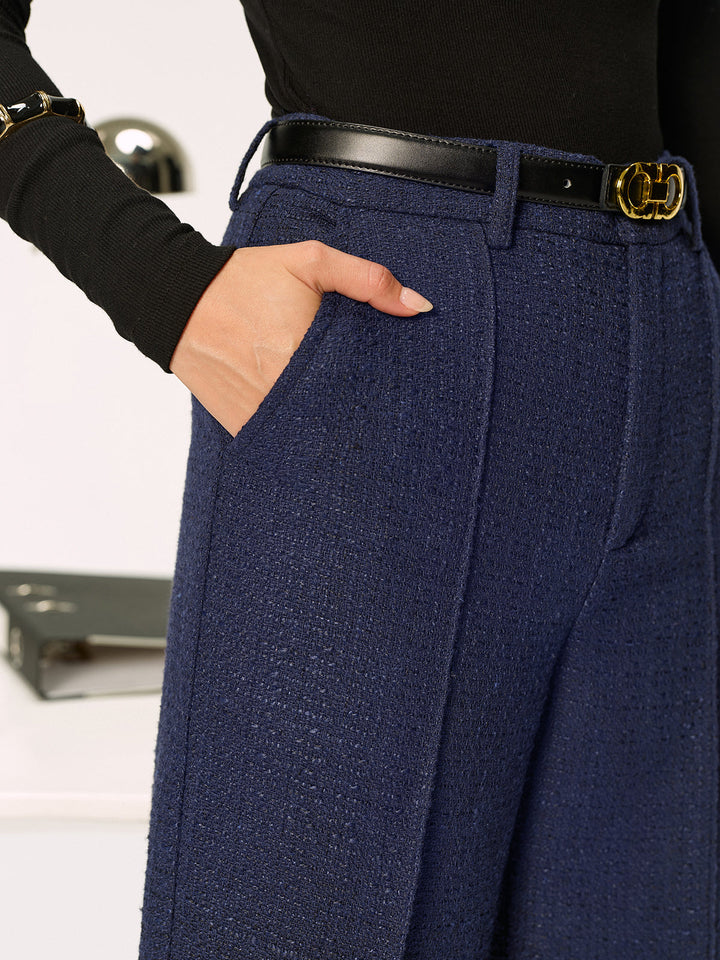 Women's Tweed Pants – Fabric Pants Elegant, Straight Legs, Mid Waist