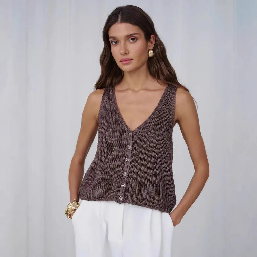 Women's knitted top cotton V-neck