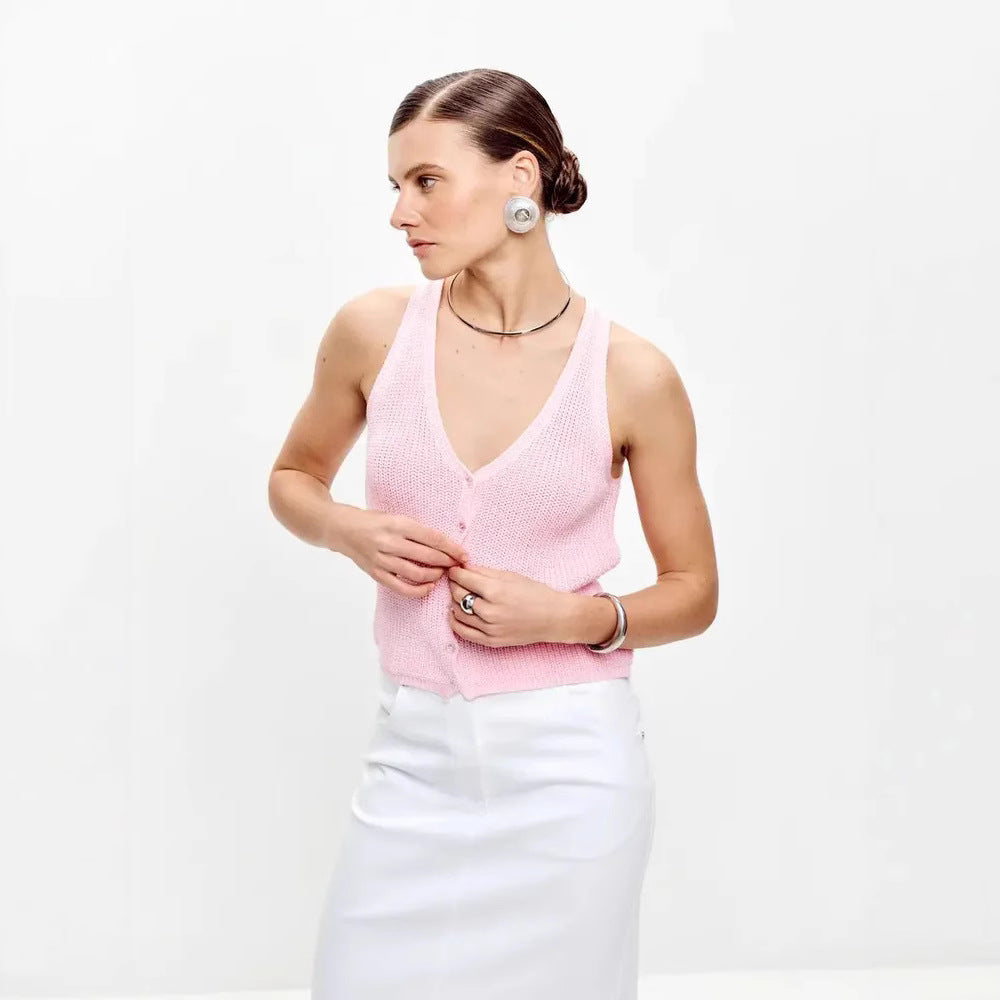 Women's knitted top cotton V-neck