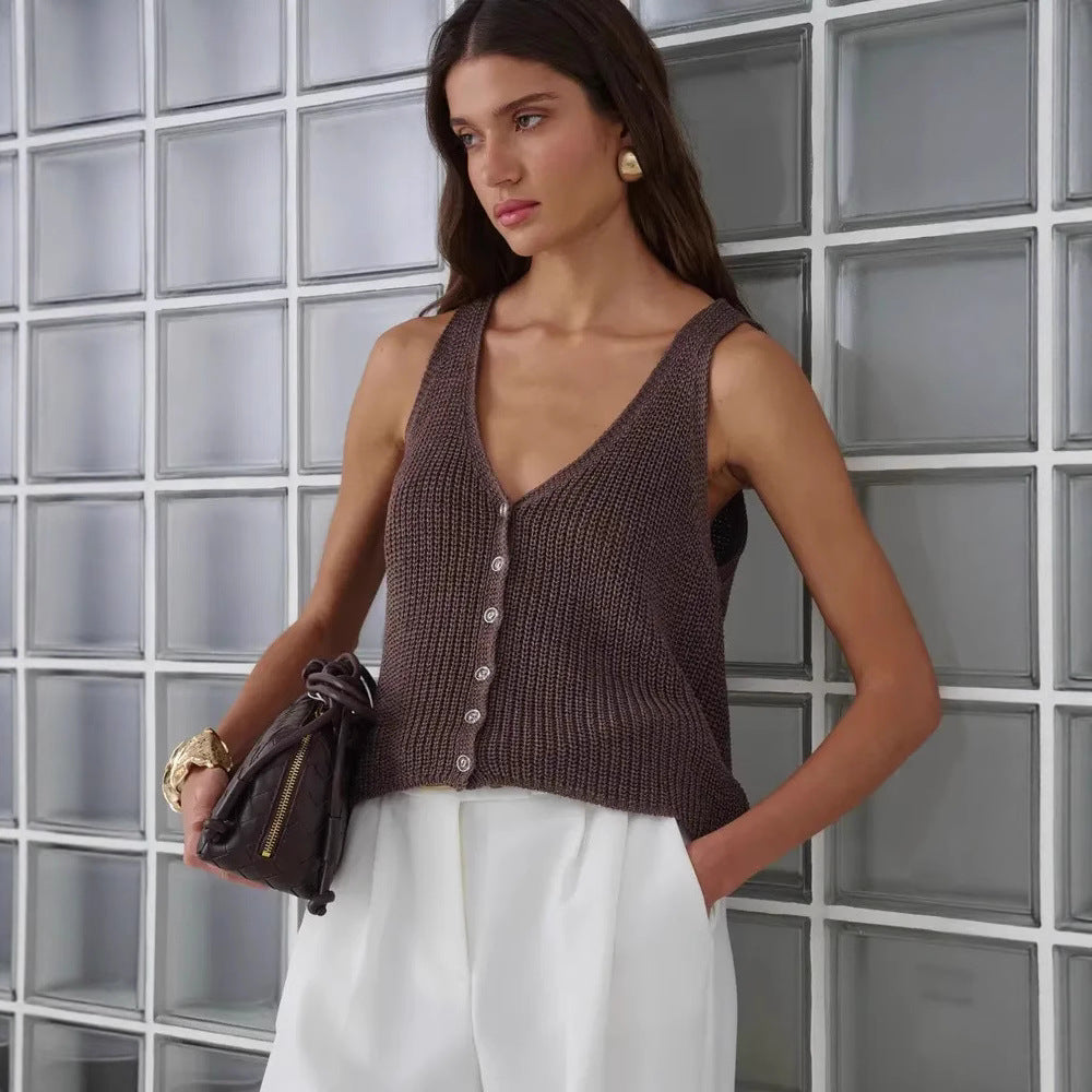 Women's knitted top cotton V-neck