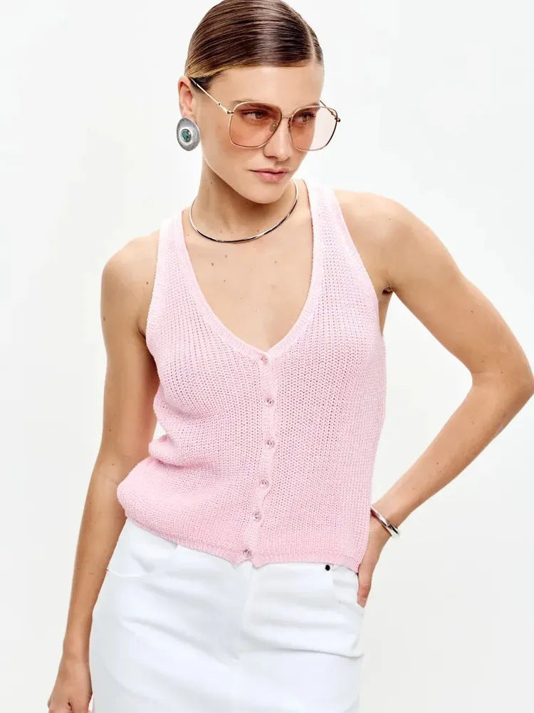 Women's knitted top cotton V-neck