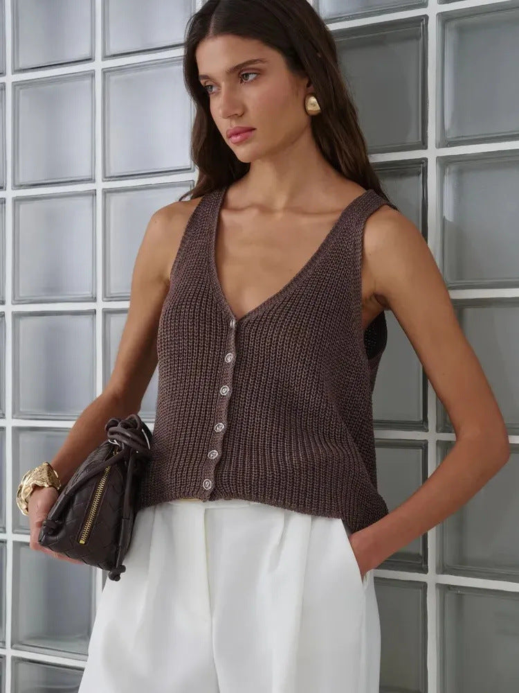 Women's knitted top cotton V-neck