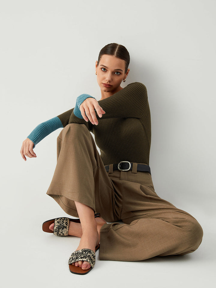 Women's knitted top cashmere-bamboo slim fit with contrast sleeves