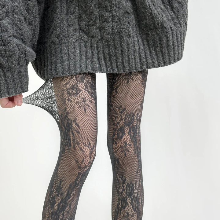 Women's Tights Hollowed Out With Floral Pattern Elegant Look