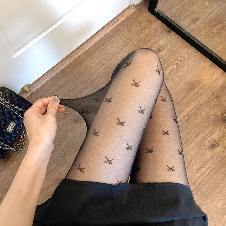 Women's tights with heart and dot pattern, elastic, fashionable