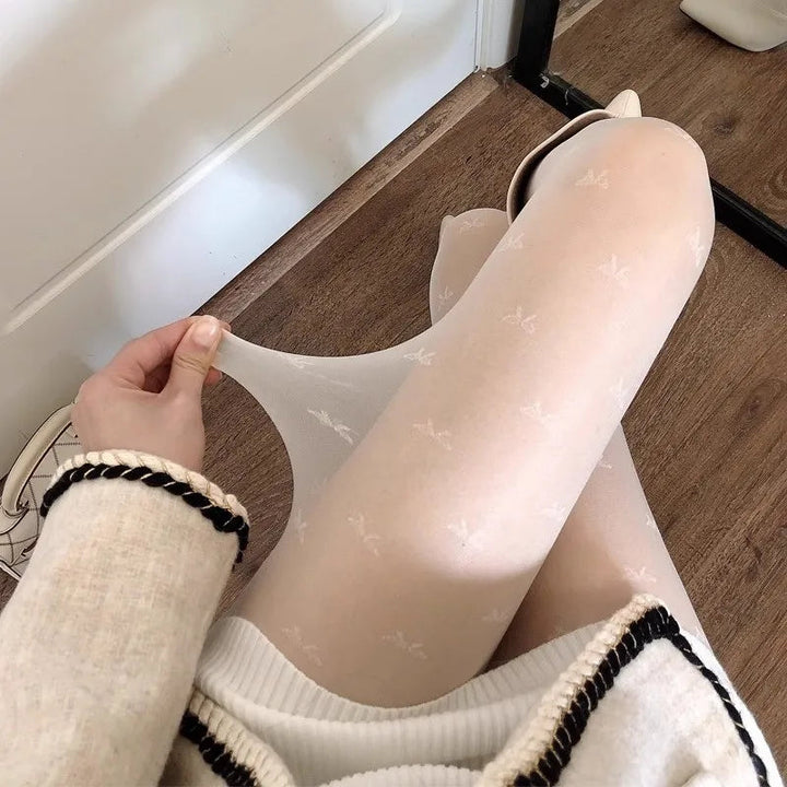 Women's tights with heart and dot pattern, elastic, fashionable