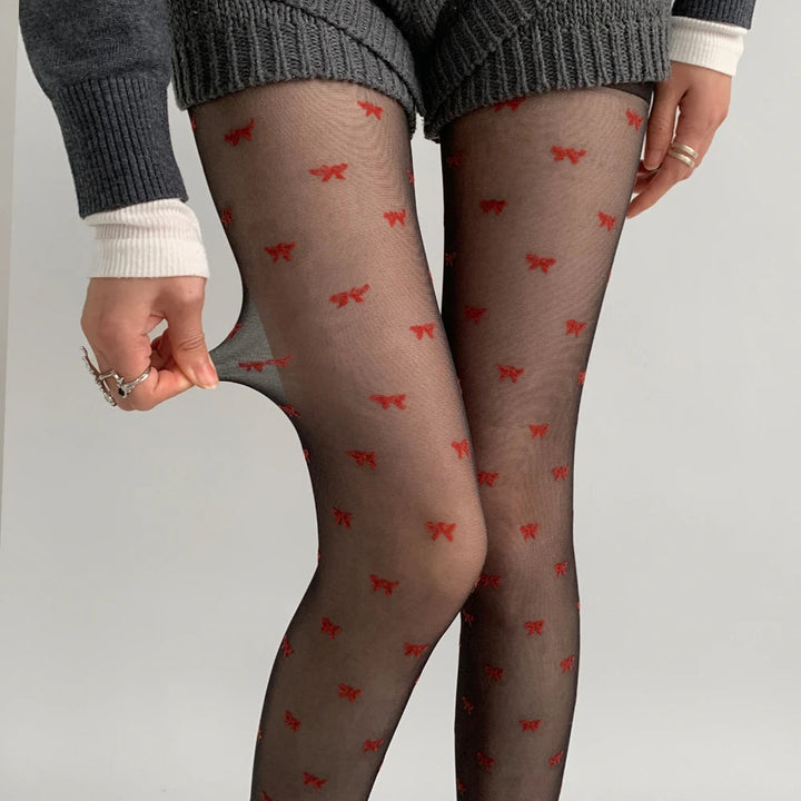 Women's tights with heart and dot pattern, elastic, fashionable