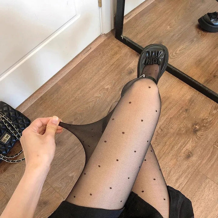 Women's tights with heart and dot pattern, elastic, fashionable