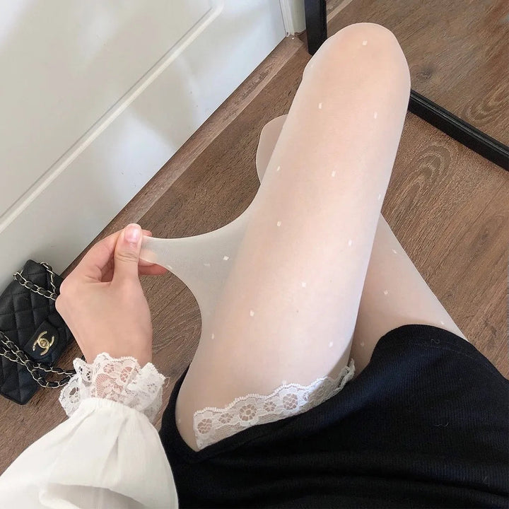 Women's tights with heart and dot pattern, elastic, fashionable