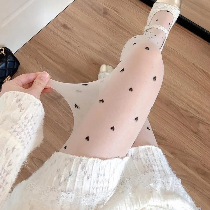Women's tights with heart and dot pattern, elastic, fashionable