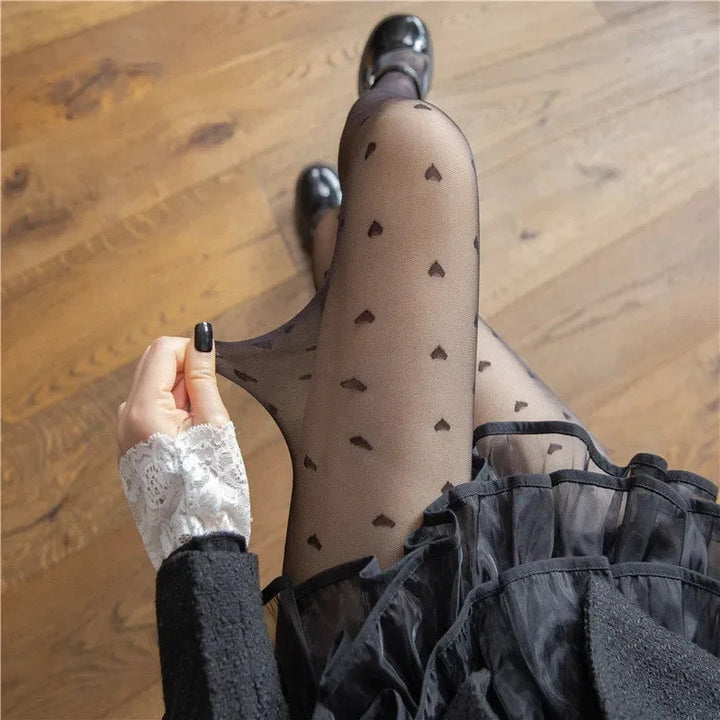 Women's tights with heart and dot pattern, elastic, fashionable