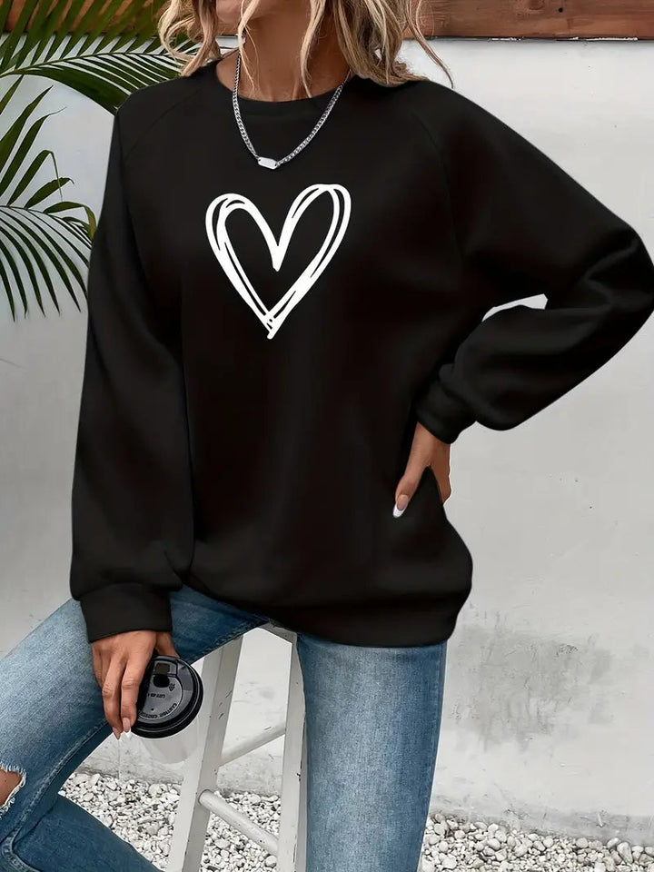 Women's Sweatshirt Cotton Heart Motif