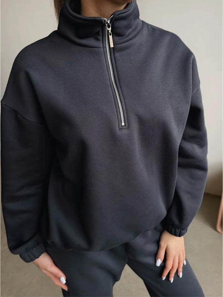 Women's Sweatshirt High Collar Half Zipper Casual