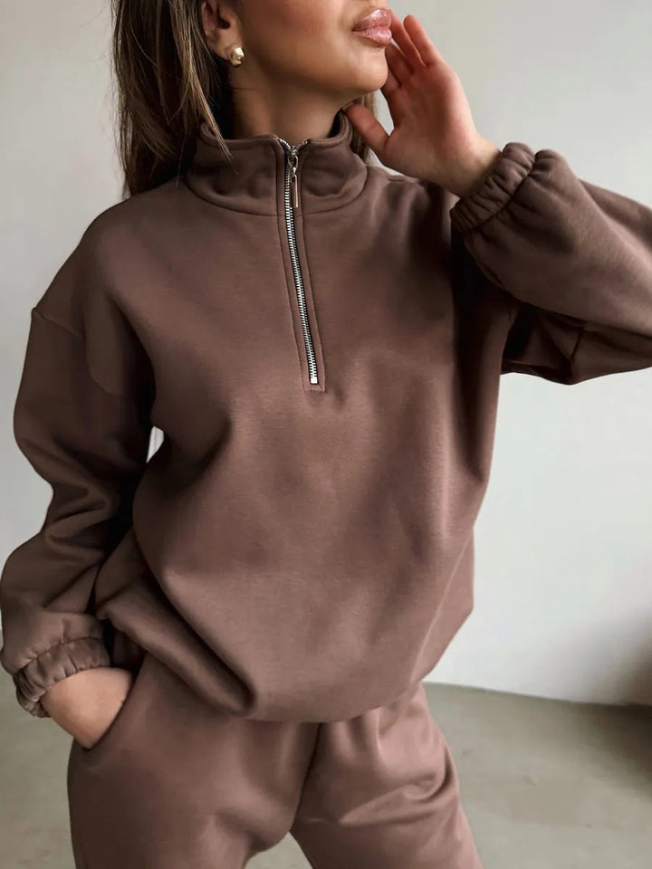 Women's Sweatshirt High Collar Half Zipper Casual