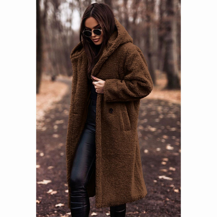 Women's Teddy Coat Long with Hood – Cozy Soft Winter Coat for Fashion-Conscious